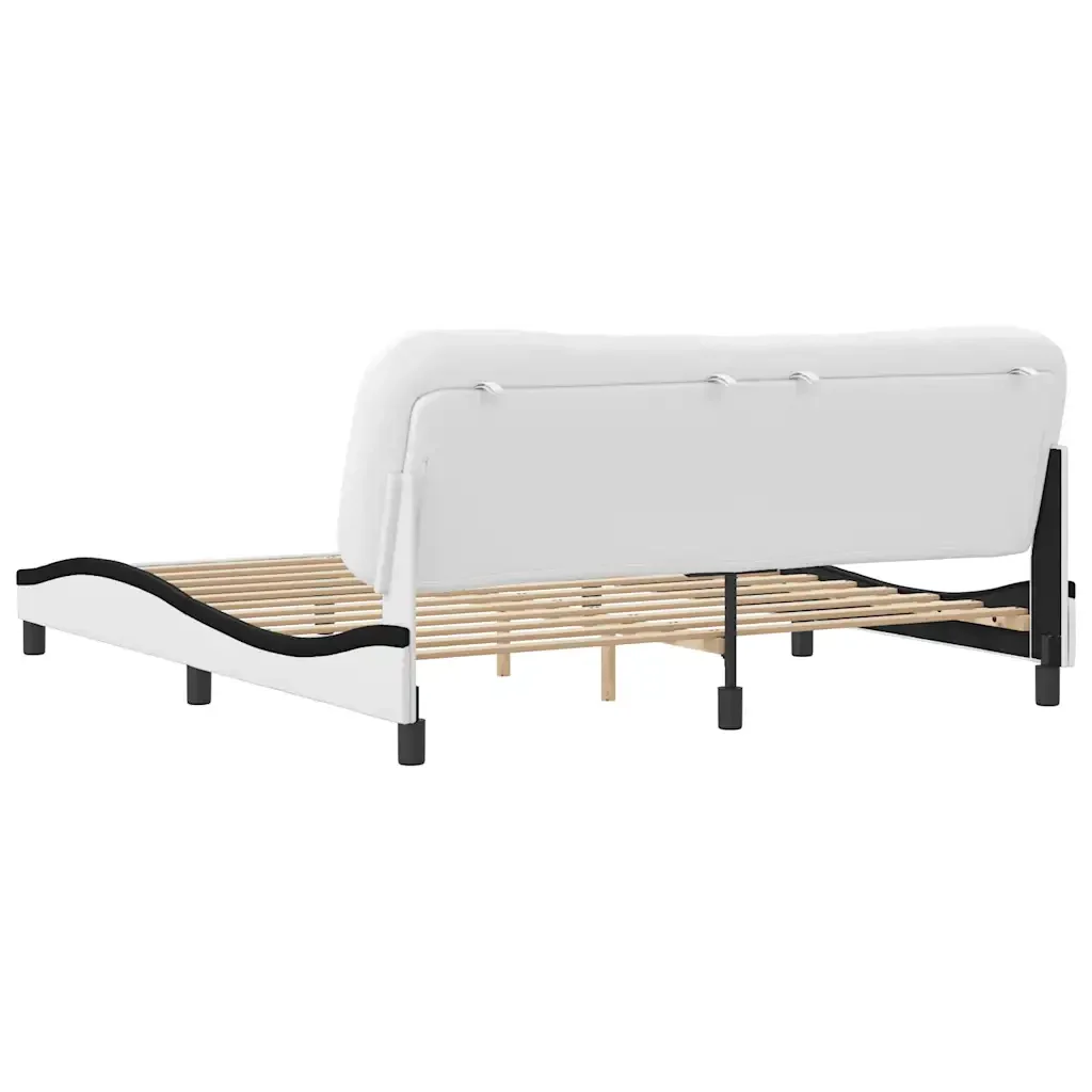 Letto matrimoniale | Letto per adulti | Giroletto senza Materasso Hvar Bianco e Nero 180x200 cm in Similpelle - Image 6