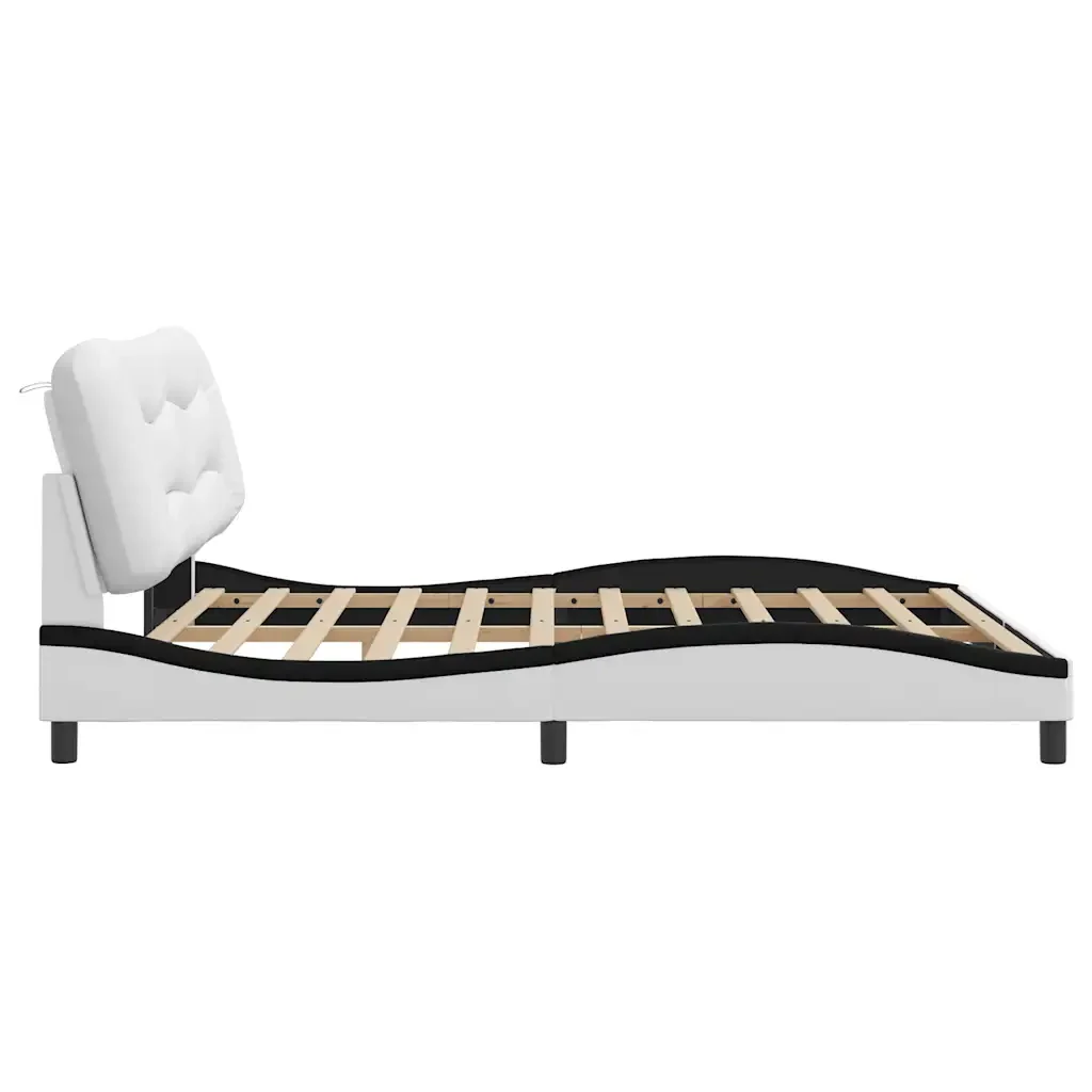 Letto matrimoniale | Letto per adulti | Giroletto senza Materasso Hvar Bianco e Nero 180x200 cm in Similpelle - Image 7
