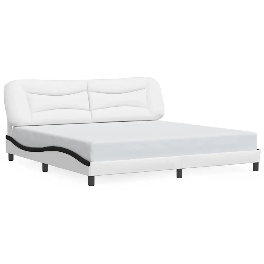 Letto matrimoniale | Letto per adulti | Giroletto senza Materasso Hvar Bianco e Nero 200x200 cm in Similpelle