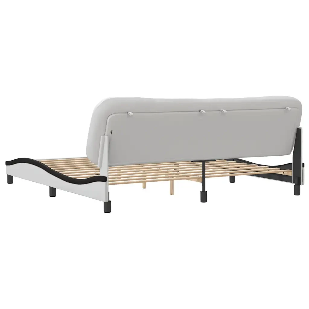 Letto matrimoniale | Letto per adulti | Giroletto senza Materasso Hvar Bianco e Nero 200x200 cm in Similpelle - Image 6