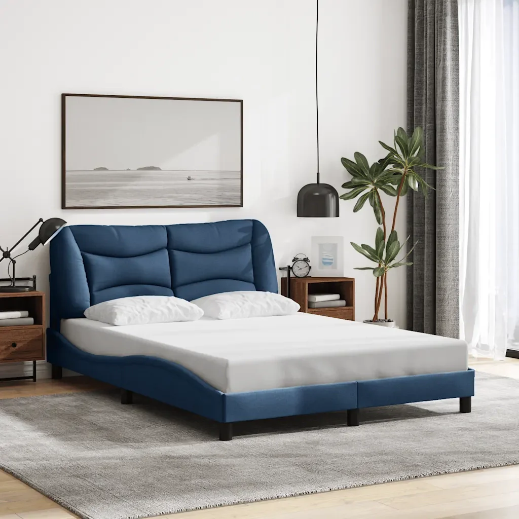 Letto matrimoniale | Letto per adulti | Giroletto senza Materasso Hvar Blu 140x190 cm in Tessuto - Image 2