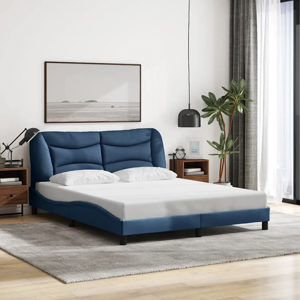 Letto matrimoniale | Letto per adulti | Giroletto senza Materasso Hvar Blu 160x200 cm in Tessuto - Image 2