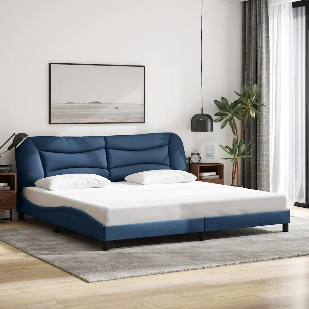 Letto matrimoniale | Letto per adulti | Giroletto senza Materasso Hvar Blu 200x200 cm in Tessuto - Image 2