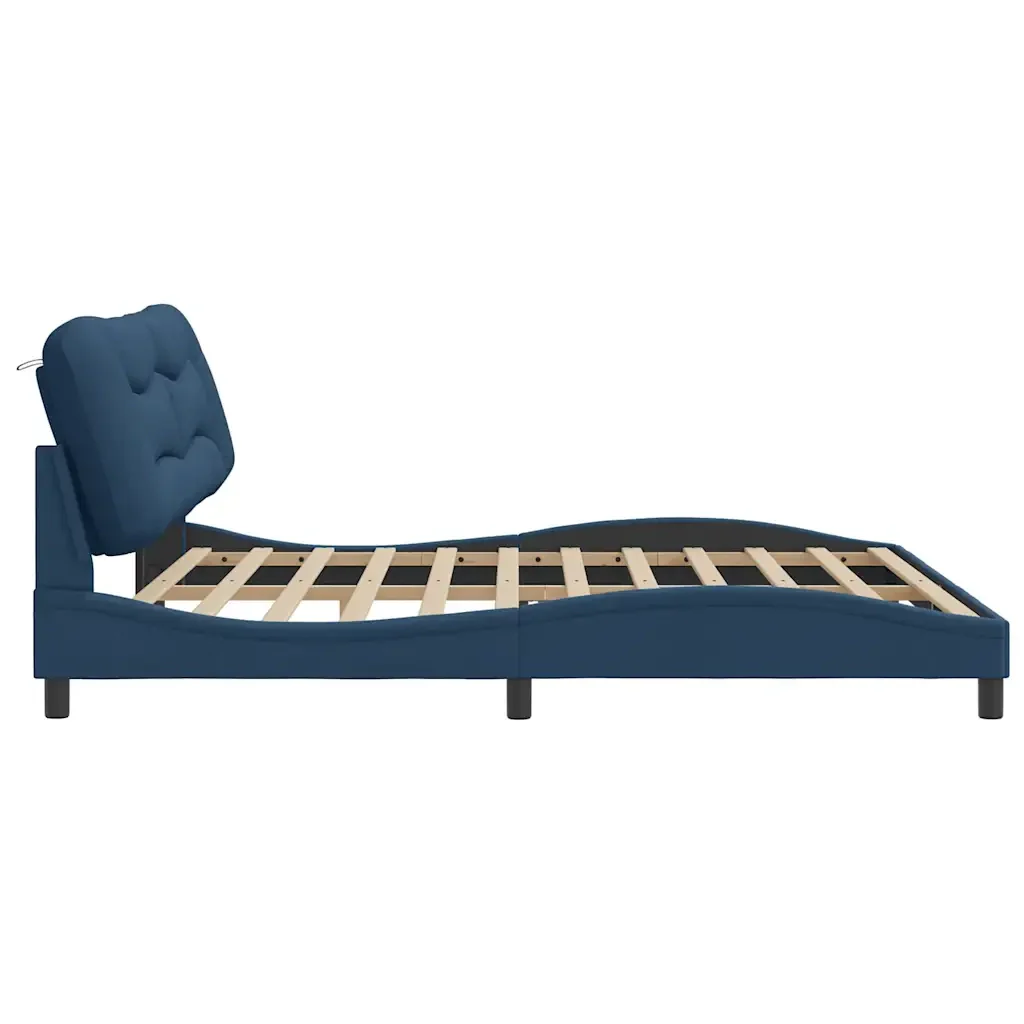Letto matrimoniale | Letto per adulti | Giroletto senza Materasso Hvar Blu 200x200 cm in Tessuto - Image 5