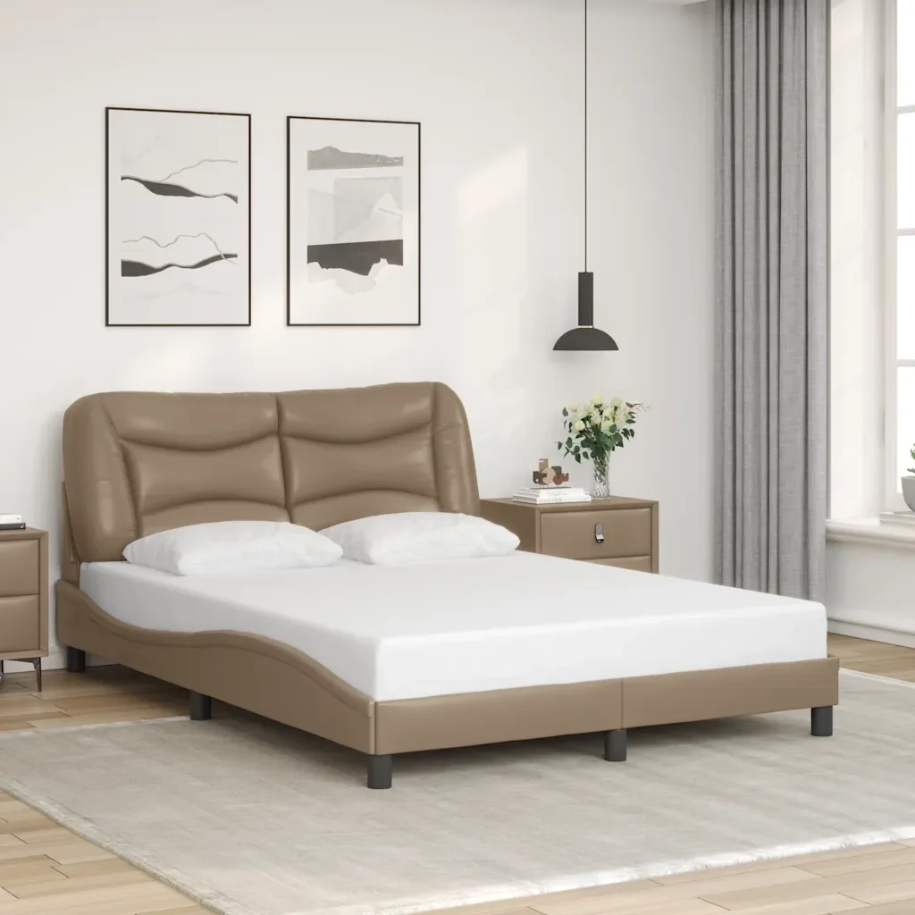 Letto matrimoniale | Letto per adulti | Giroletto senza Materasso Hvar Cappuccino 140x190 cm in Similpelle - Image 2
