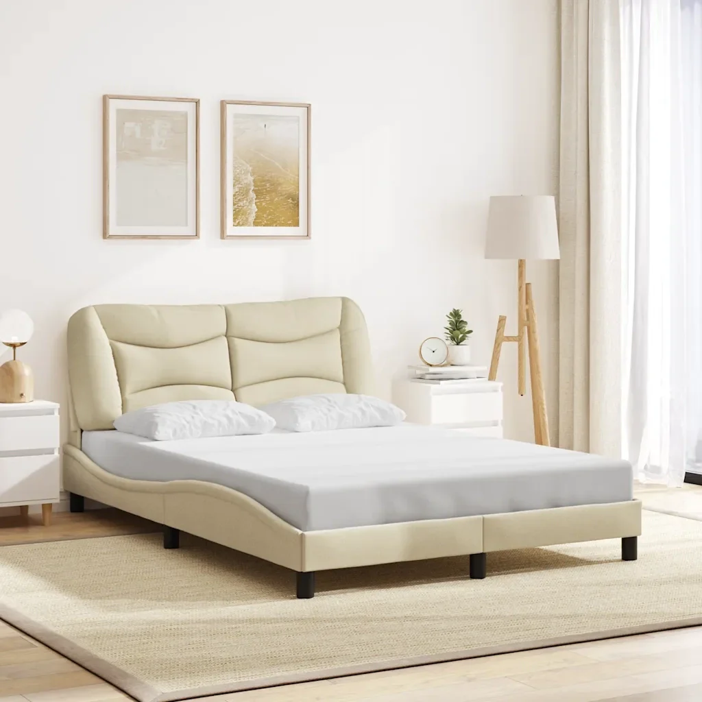 Letto matrimoniale | Letto per adulti | Giroletto senza Materasso Hvar Crema 140x190 cm in Tessuto - Image 2