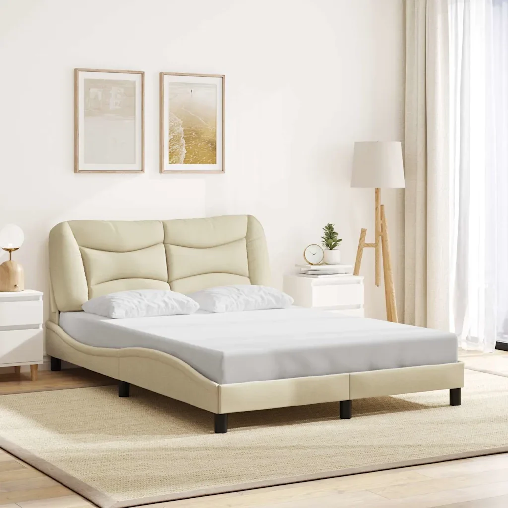 Letto matrimoniale | Letto per adulti | Giroletto senza Materasso Hvar Crema 140x200 cm in Tessuto - Image 2