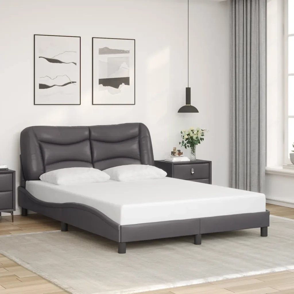 Letto matrimoniale | Letto per adulti | Giroletto senza Materasso Hvar Grigio 140x200 cm in Similpelle - Image 2