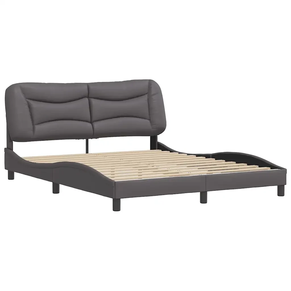 Letto matrimoniale | Letto per adulti | Giroletto senza Materasso Hvar Grigio 160x200 cm in Similpelle - Image 3