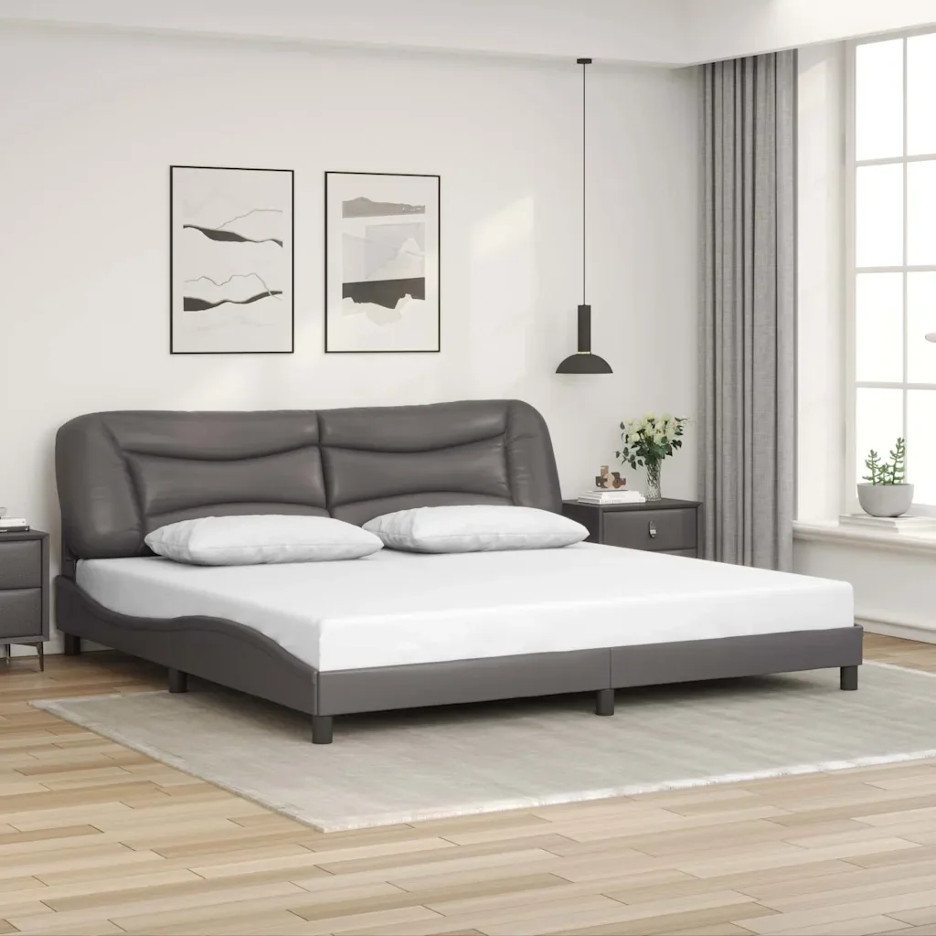 Letto matrimoniale | Letto per adulti | Giroletto senza Materasso Hvar Grigio 200x200 cm in Similpelle - Image 2