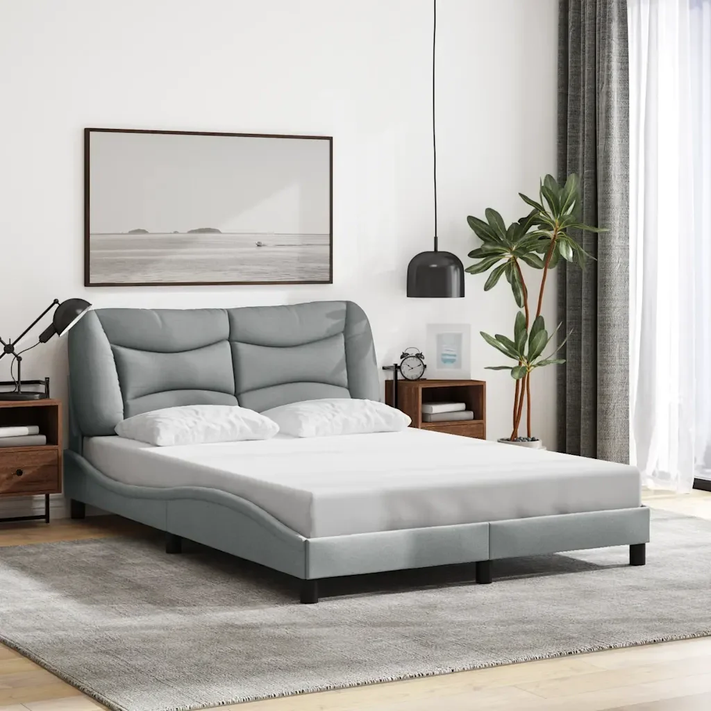 Letto matrimoniale | Letto per adulti | Giroletto senza Materasso Hvar Grigio Chiaro 140x190 cm Tessuto - Image 2