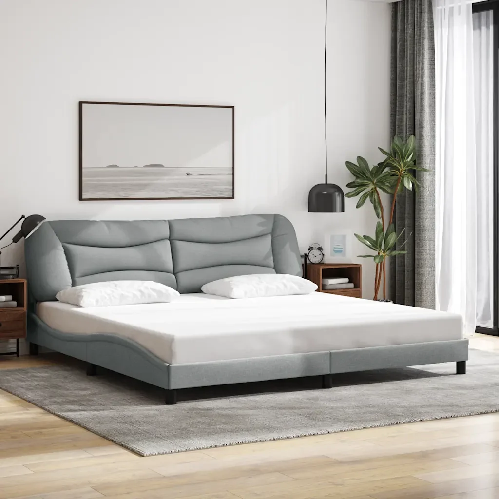 Letto matrimoniale | Letto per adulti | Giroletto senza Materasso Hvar Grigio Chiaro 200x200 cm Tessuto - Image 2