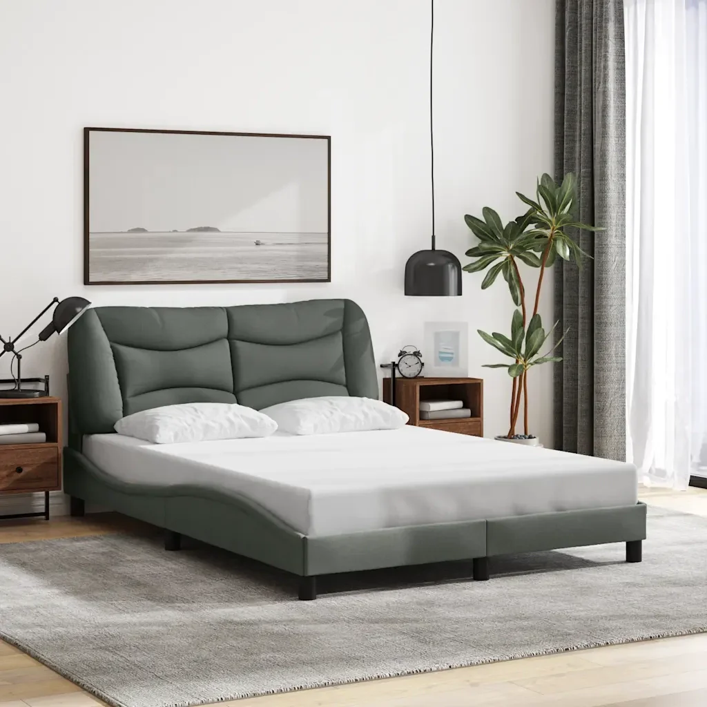 Letto matrimoniale | Letto per adulti | Giroletto senza Materasso Hvar Grigio Scuro 140x190 cm Tessuto - Image 2