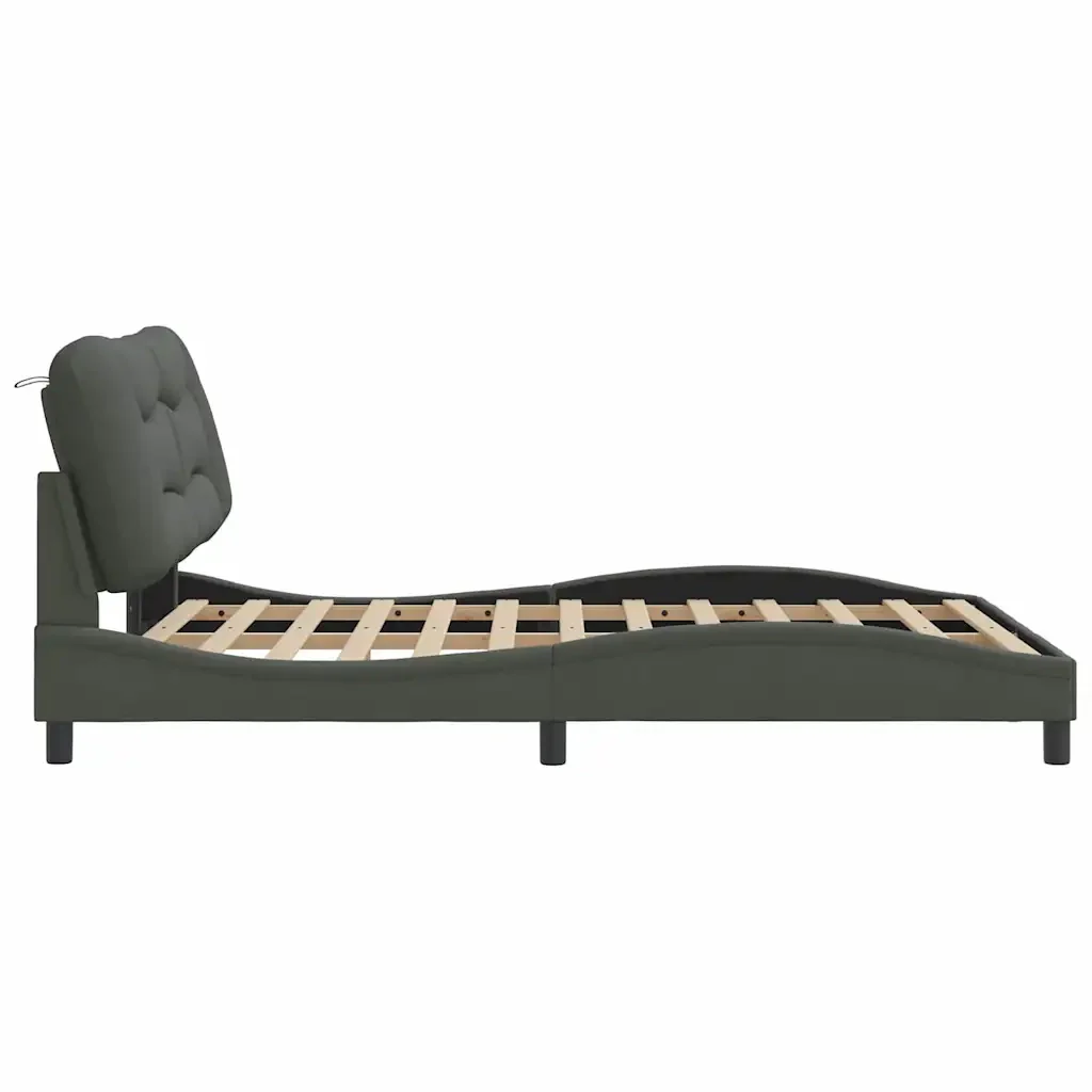 Letto matrimoniale | Letto per adulti | Giroletto senza Materasso Hvar Grigio Scuro 140x190 cm Tessuto - Image 5