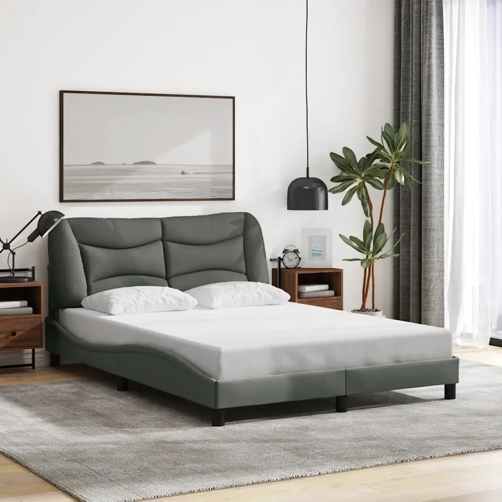Letto matrimoniale | Letto per adulti | Giroletto senza Materasso Hvar Grigio Scuro 140x200 cm Tessuto - Image 2