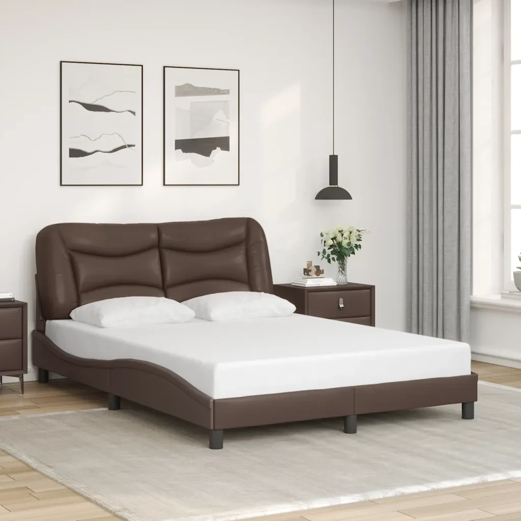 Letto matrimoniale | Letto per adulti | Giroletto senza Materasso Hvar Marrone 140x190 cm in Similpelle - Image 2