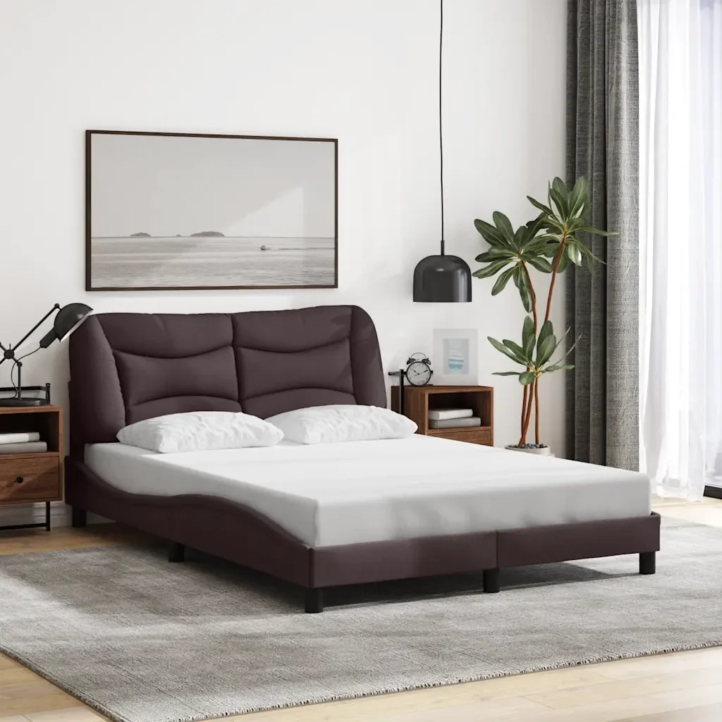 Letto matrimoniale | Letto per adulti | Giroletto senza Materasso Hvar Marrone Scuro 140x190 cm Tessuto - Image 2