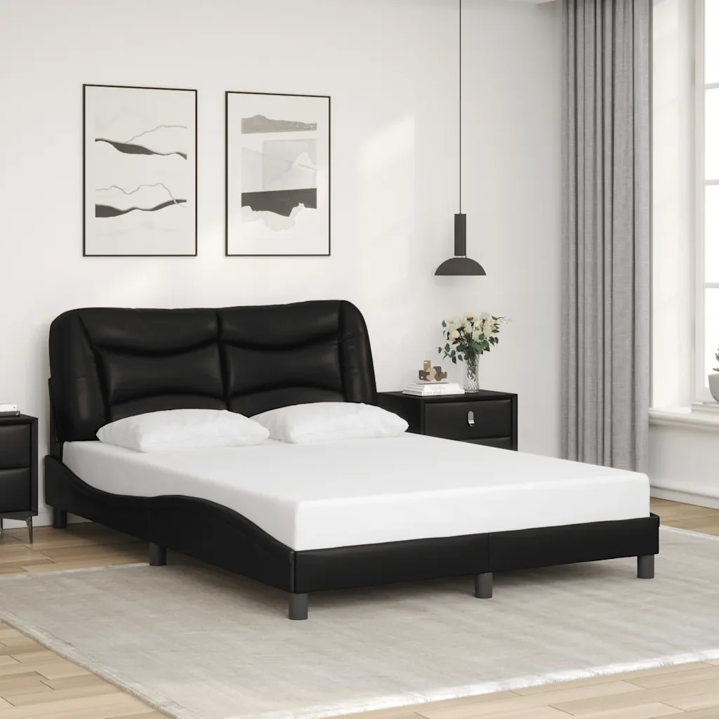 Letto matrimoniale | Letto per adulti | Giroletto senza Materasso Hvar Nero 140x200 cm in Similpelle - Image 2
