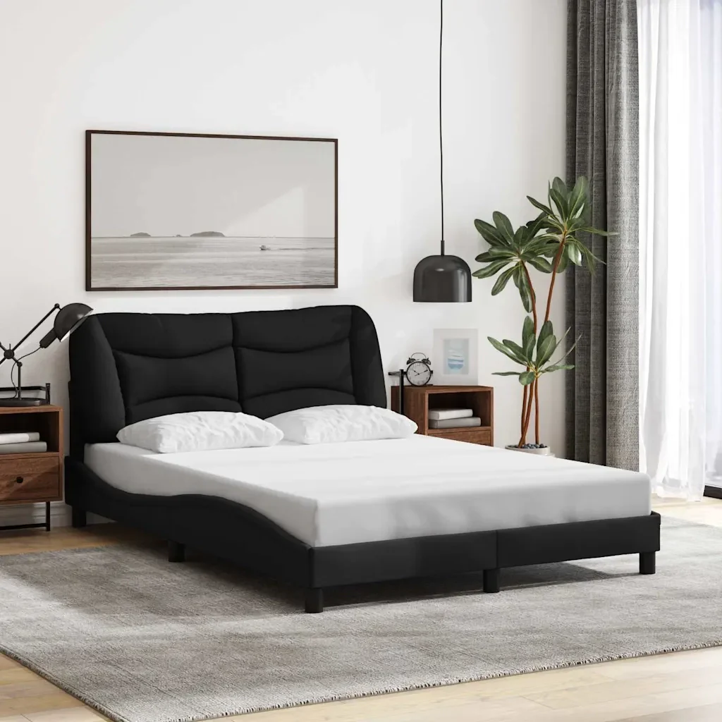 Letto matrimoniale | Letto per adulti | Giroletto senza Materasso Hvar Nero 140x200 cm in Tessuto - Image 2
