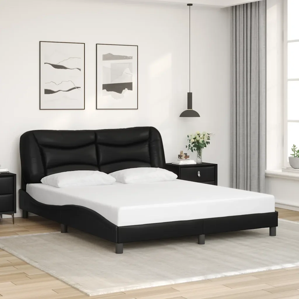 Letto matrimoniale | Letto per adulti | Giroletto senza Materasso Hvar Nero 160x200 cm in Similpelle - Image 2