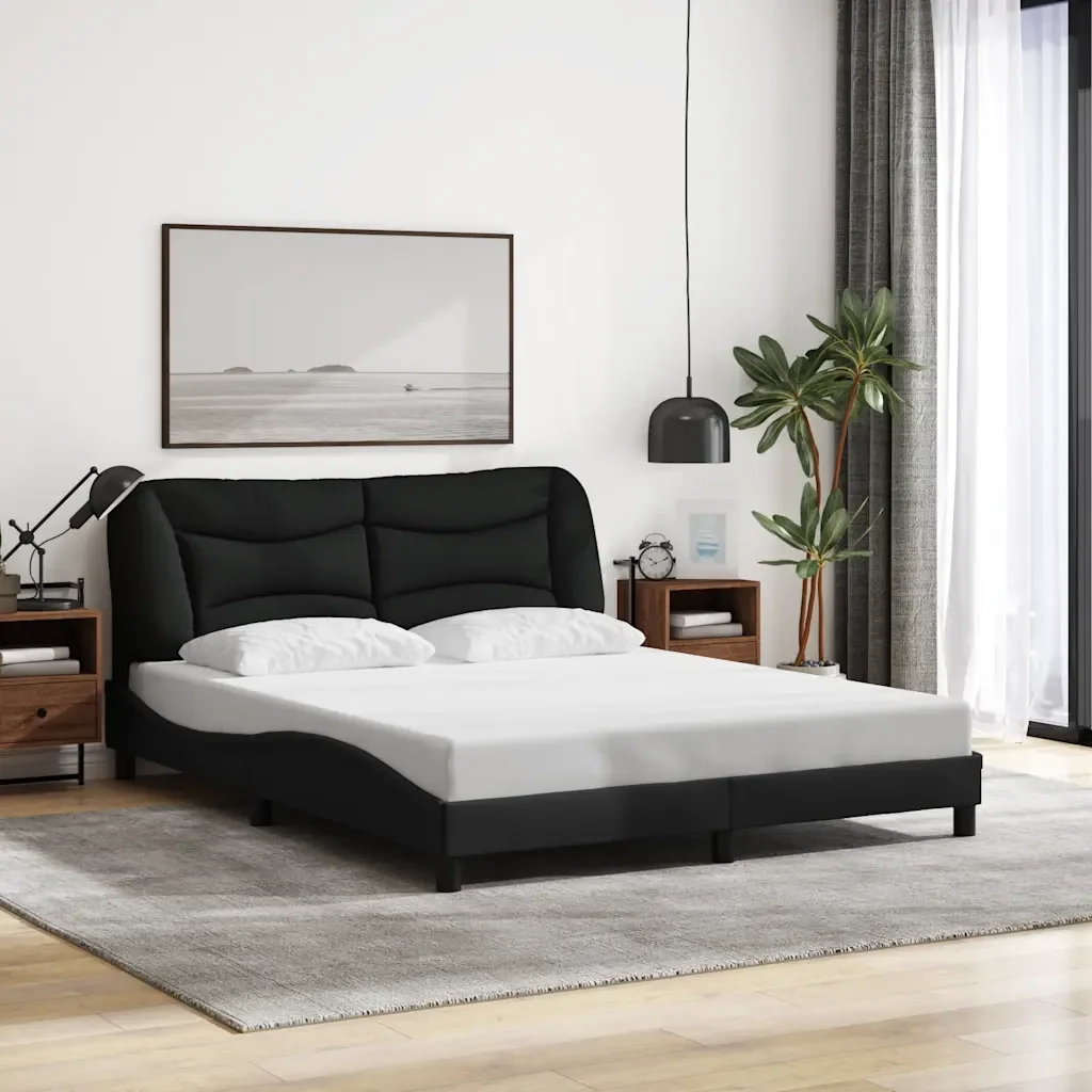 Letto matrimoniale | Letto per adulti | Giroletto senza Materasso Hvar Nero 160x200 cm in Tessuto - Image 2