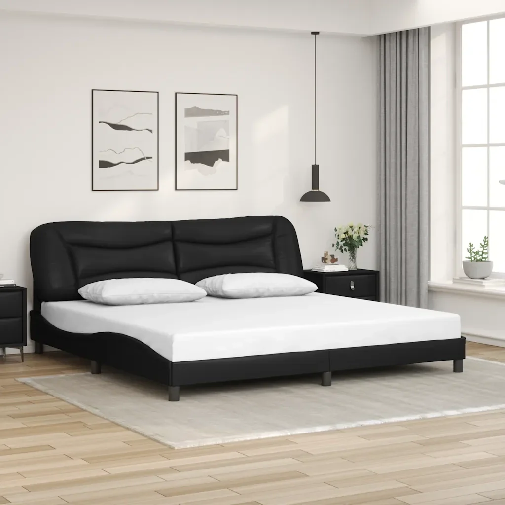 Letto matrimoniale | Letto per adulti | Giroletto senza Materasso Hvar Nero 200x200 cm in Similpelle - Image 2