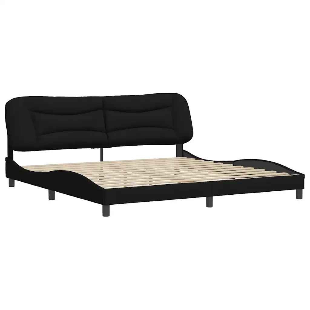 Letto matrimoniale | Letto per adulti | Giroletto senza Materasso Hvar Nero 200x200 cm in Tessuto - Image 4
