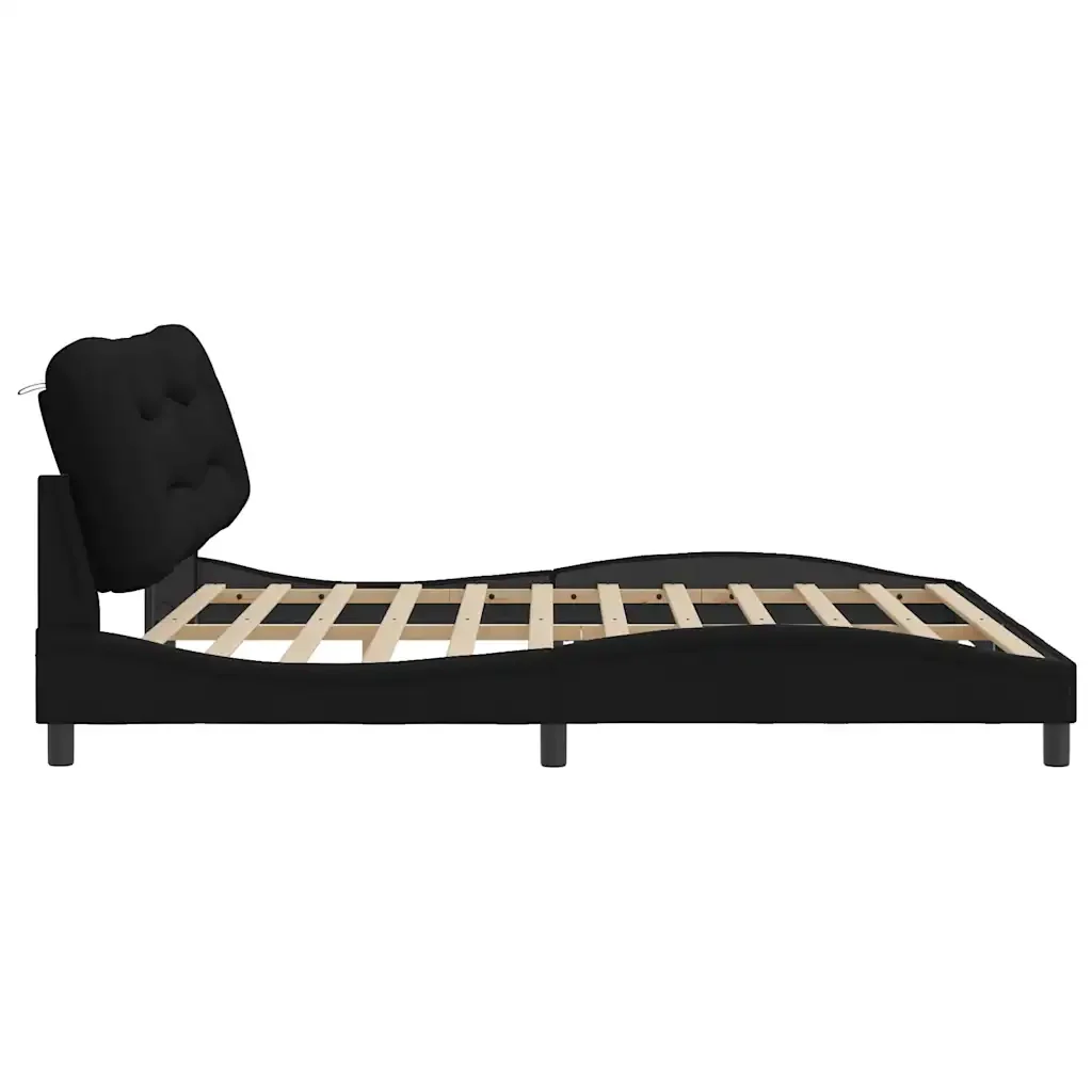 Letto matrimoniale | Letto per adulti | Giroletto senza Materasso Hvar Nero 200x200 cm in Tessuto - Image 5
