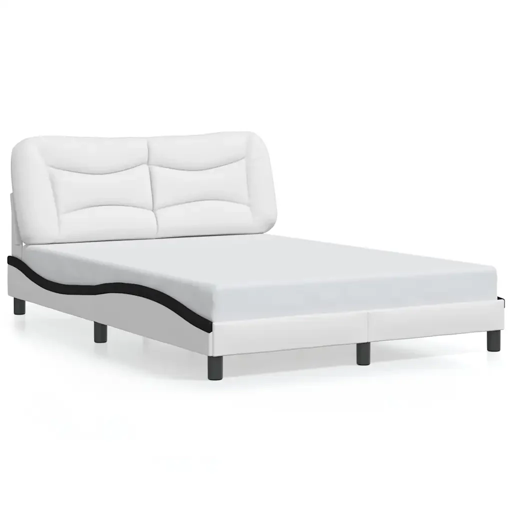 Letto matrimoniale | Letto per adulti | Giroletto senza Materasso Hvar Nero e Bianco 120x200 cm in Similpelle