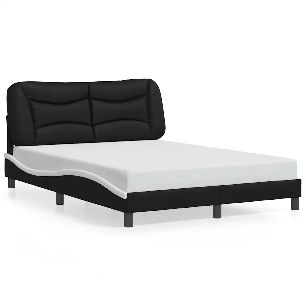 Letto matrimoniale | Letto per adulti | Giroletto senza Materasso Hvar Nero e Bianco 120x200 cm in Similpelle