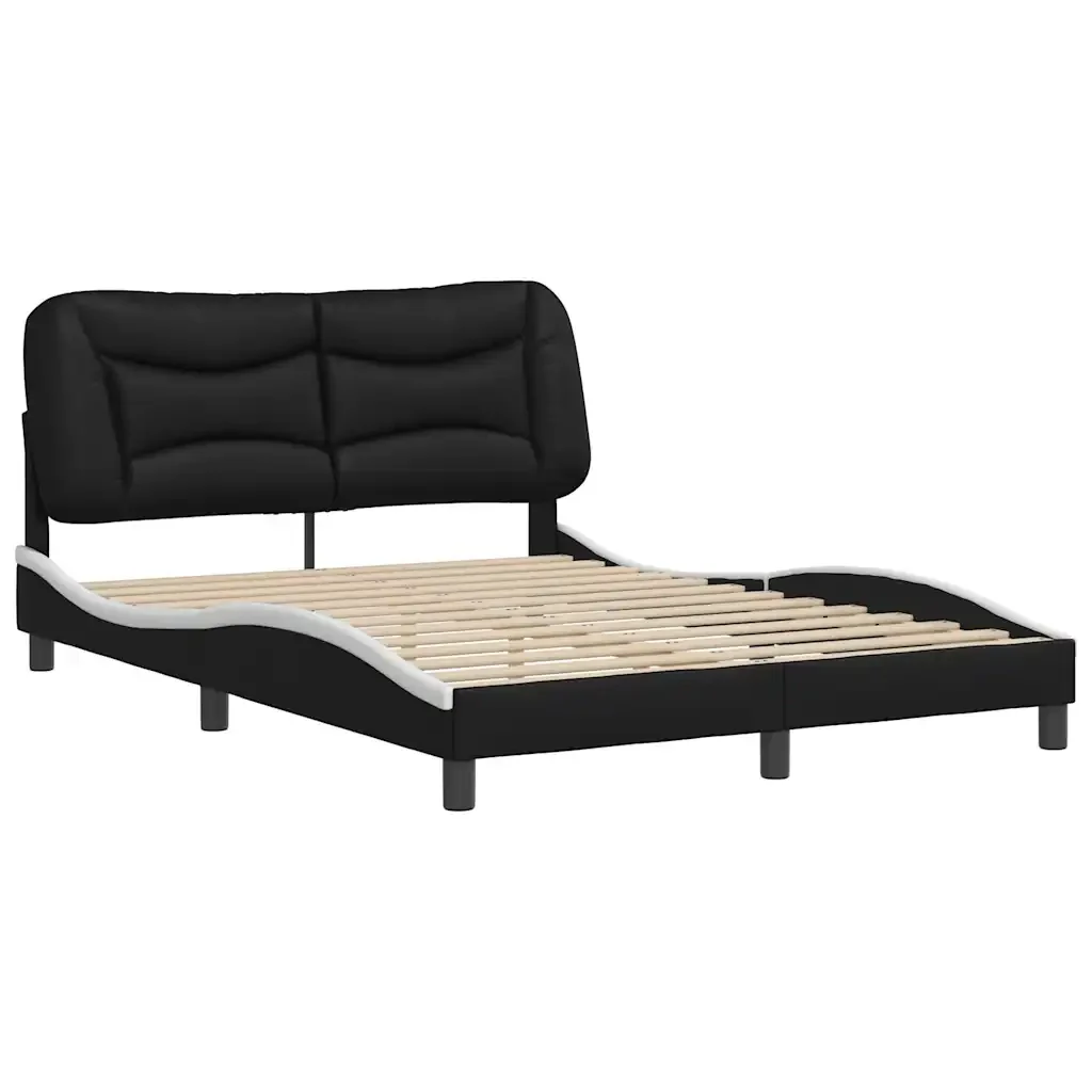 Letto matrimoniale | Letto per adulti | Giroletto senza Materasso Hvar Nero e Bianco 120x200 cm in Similpelle - Image 4