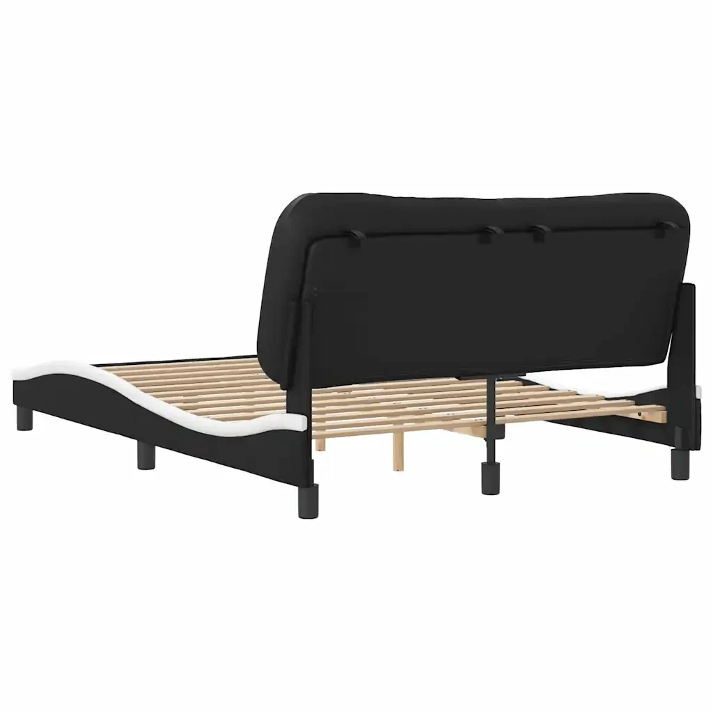 Letto matrimoniale | Letto per adulti | Giroletto senza Materasso Hvar Nero e Bianco 140x190 cm in Similpelle - Image 6