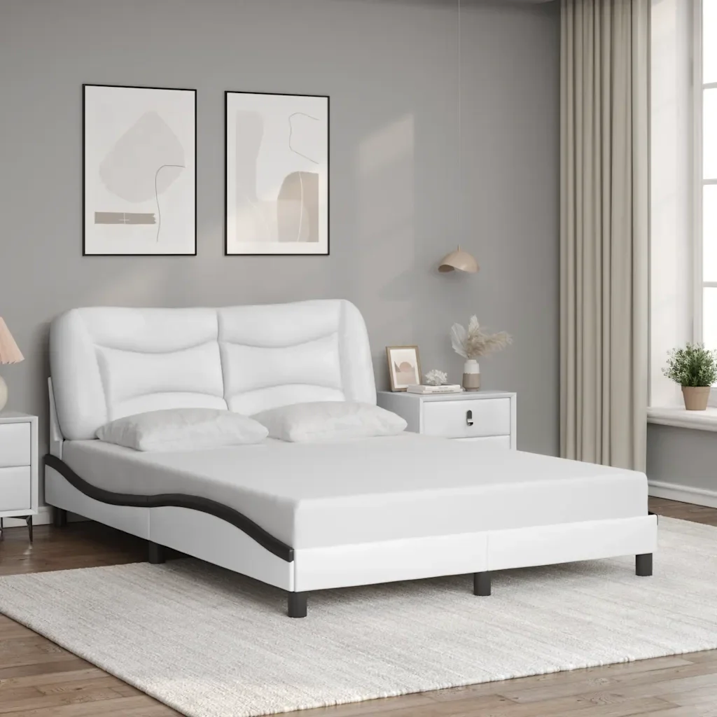 Letto matrimoniale | Letto per adulti | Giroletto senza Materasso Hvar Nero e Bianco 140x200 cm in Similpelle - Image 2