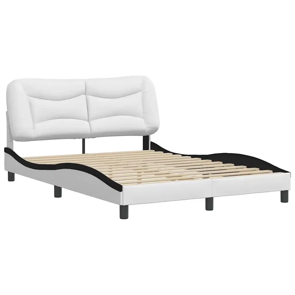 Letto matrimoniale | Letto per adulti | Giroletto senza Materasso Hvar Nero e Bianco 140x200 cm in Similpelle - Image 4