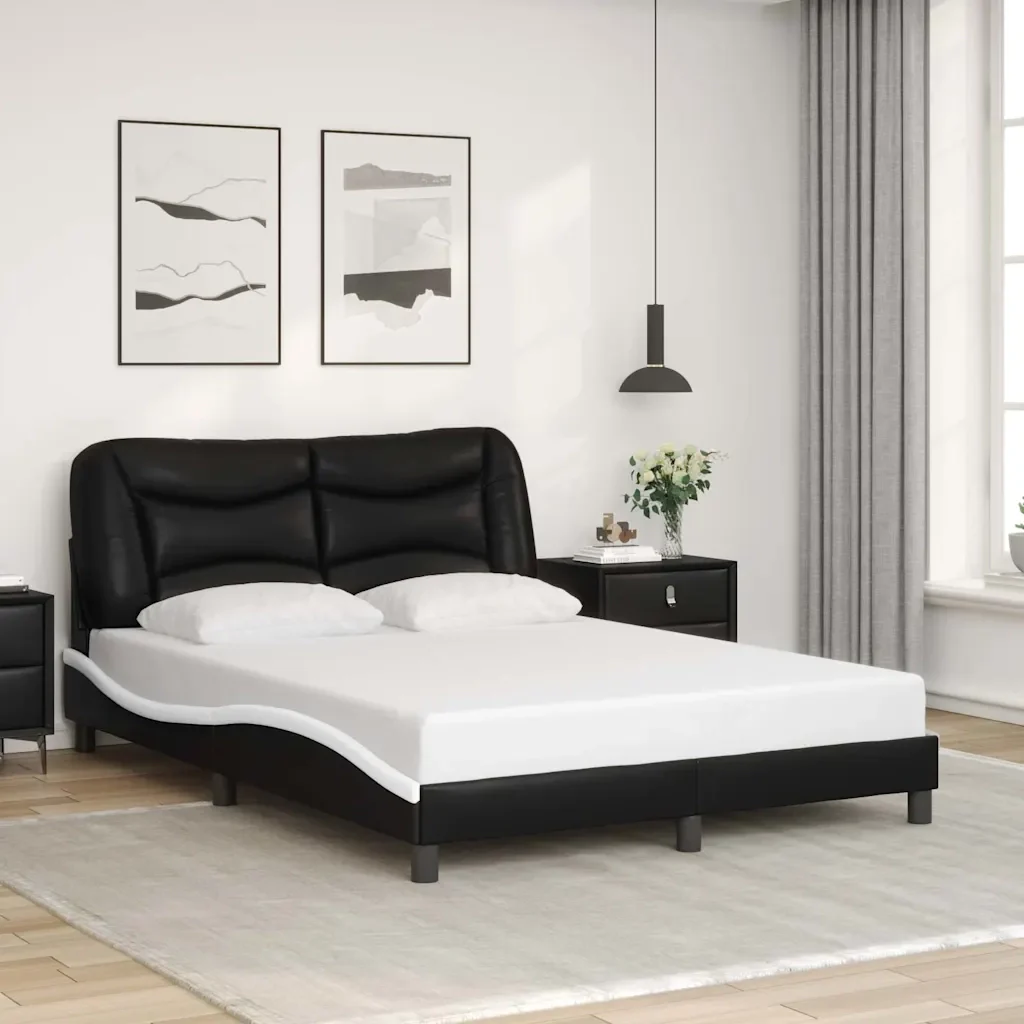 Letto matrimoniale | Letto per adulti | Giroletto senza Materasso Hvar Nero e Bianco 140x200 cm in Similpelle - Image 2