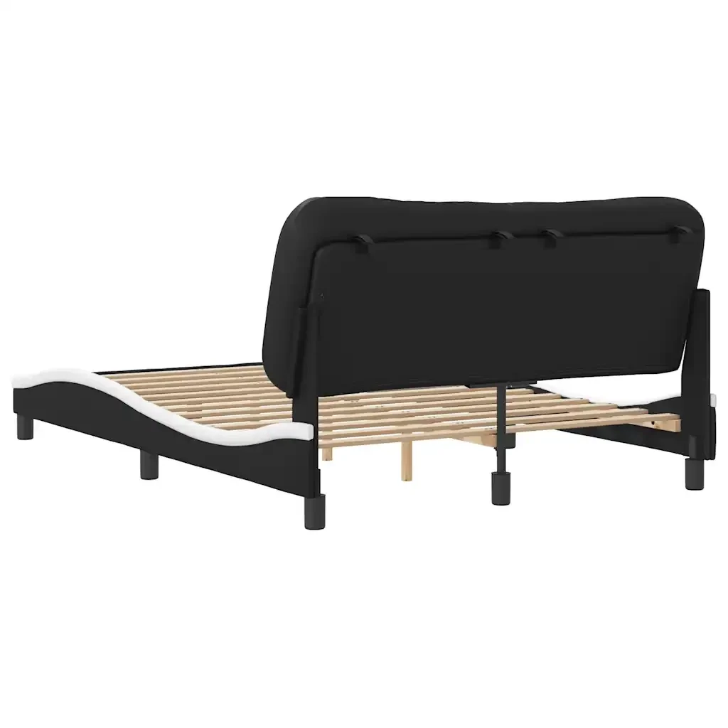 Letto matrimoniale | Letto per adulti | Giroletto senza Materasso Hvar Nero e Bianco 140x200 cm in Similpelle - Image 6