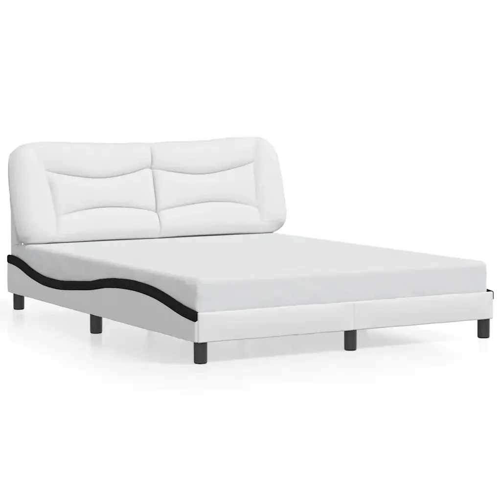 Letto matrimoniale | Letto per adulti | Giroletto senza Materasso Hvar Nero e Bianco 160x200 cm in Similpelle