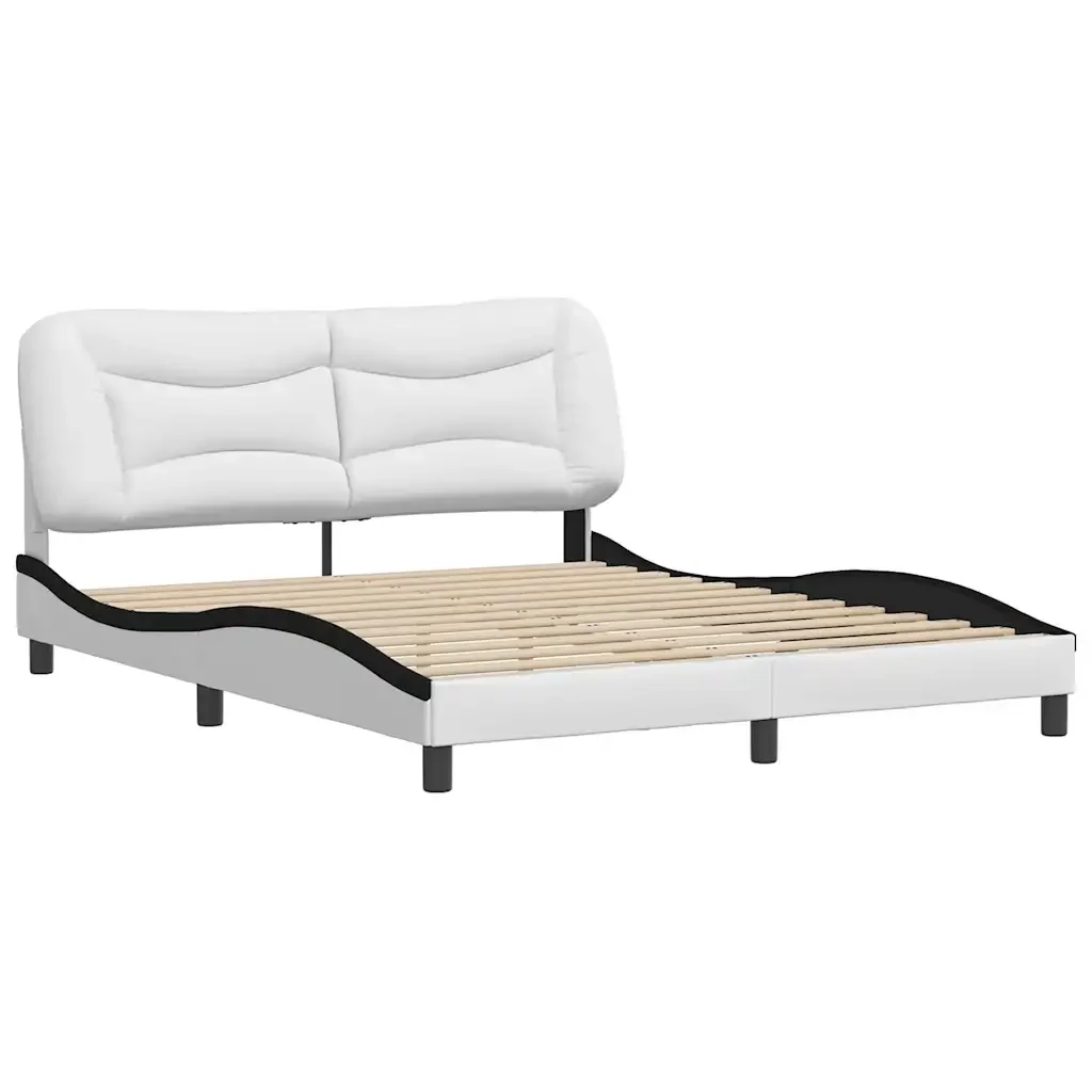 Letto matrimoniale | Letto per adulti | Giroletto senza Materasso Hvar Nero e Bianco 160x200 cm in Similpelle - Image 4