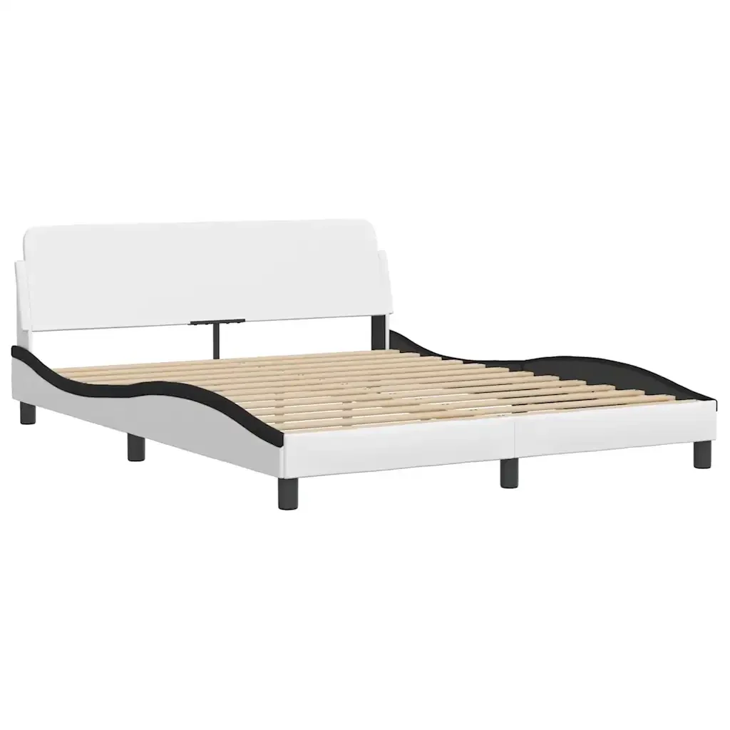 Letto matrimoniale | Letto per adulti | Giroletto senza Materasso Hvar Nero e Bianco 160x200 cm in Similpelle - Image 5