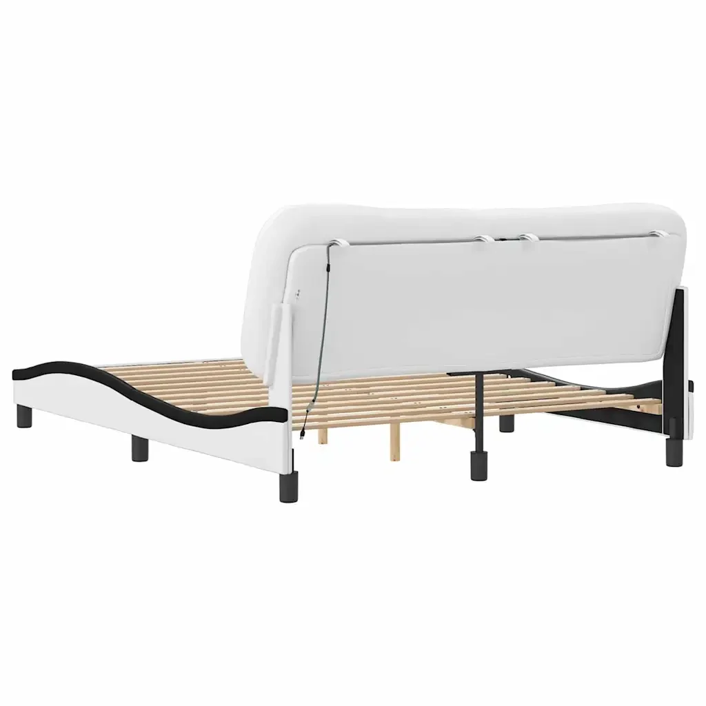 Letto matrimoniale | Letto per adulti | Giroletto senza Materasso Hvar Nero e Bianco 160x200 cm in Similpelle - Image 6