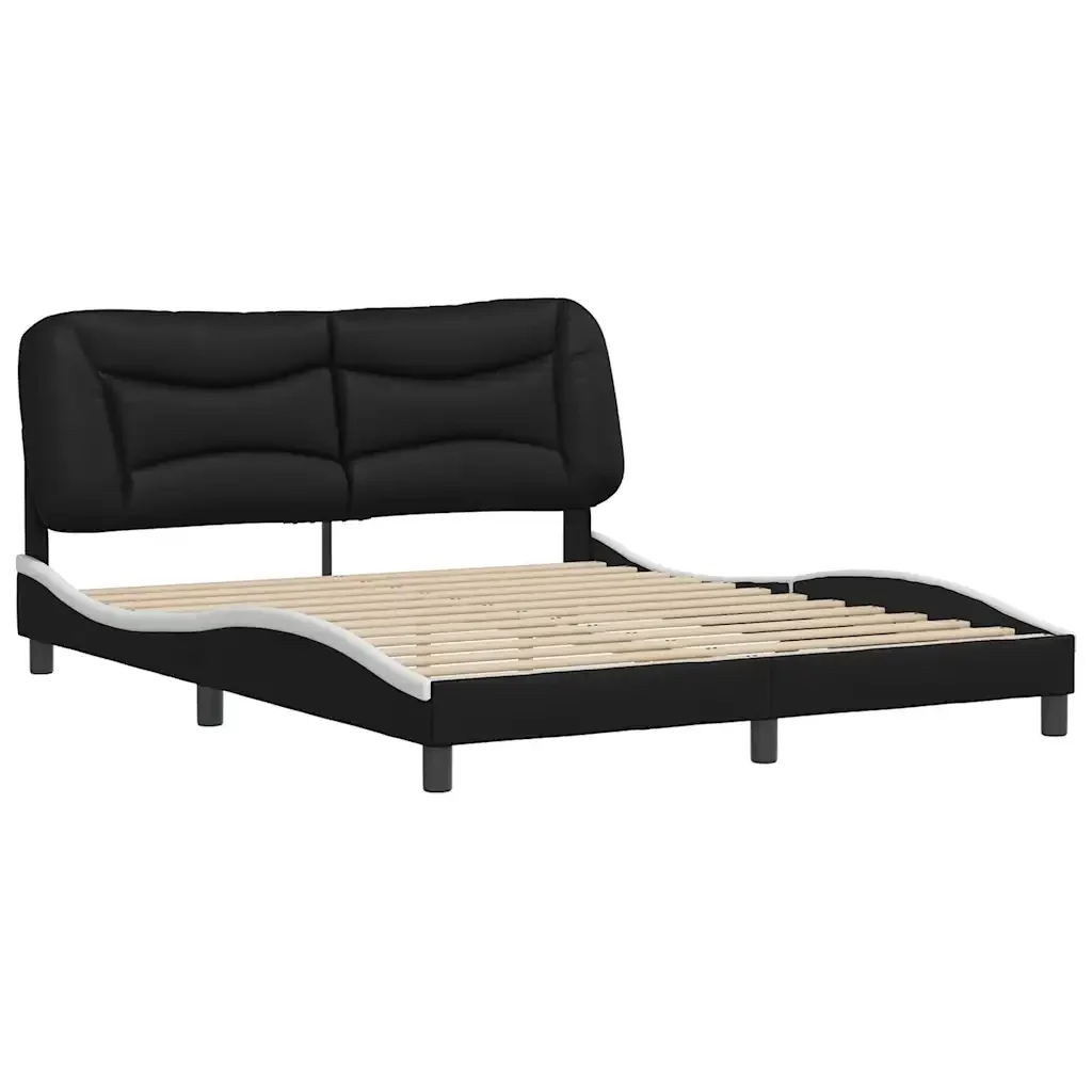 Letto matrimoniale | Letto per adulti | Giroletto senza Materasso Hvar Nero e Bianco 160x200 cm in Similpelle - Image 3