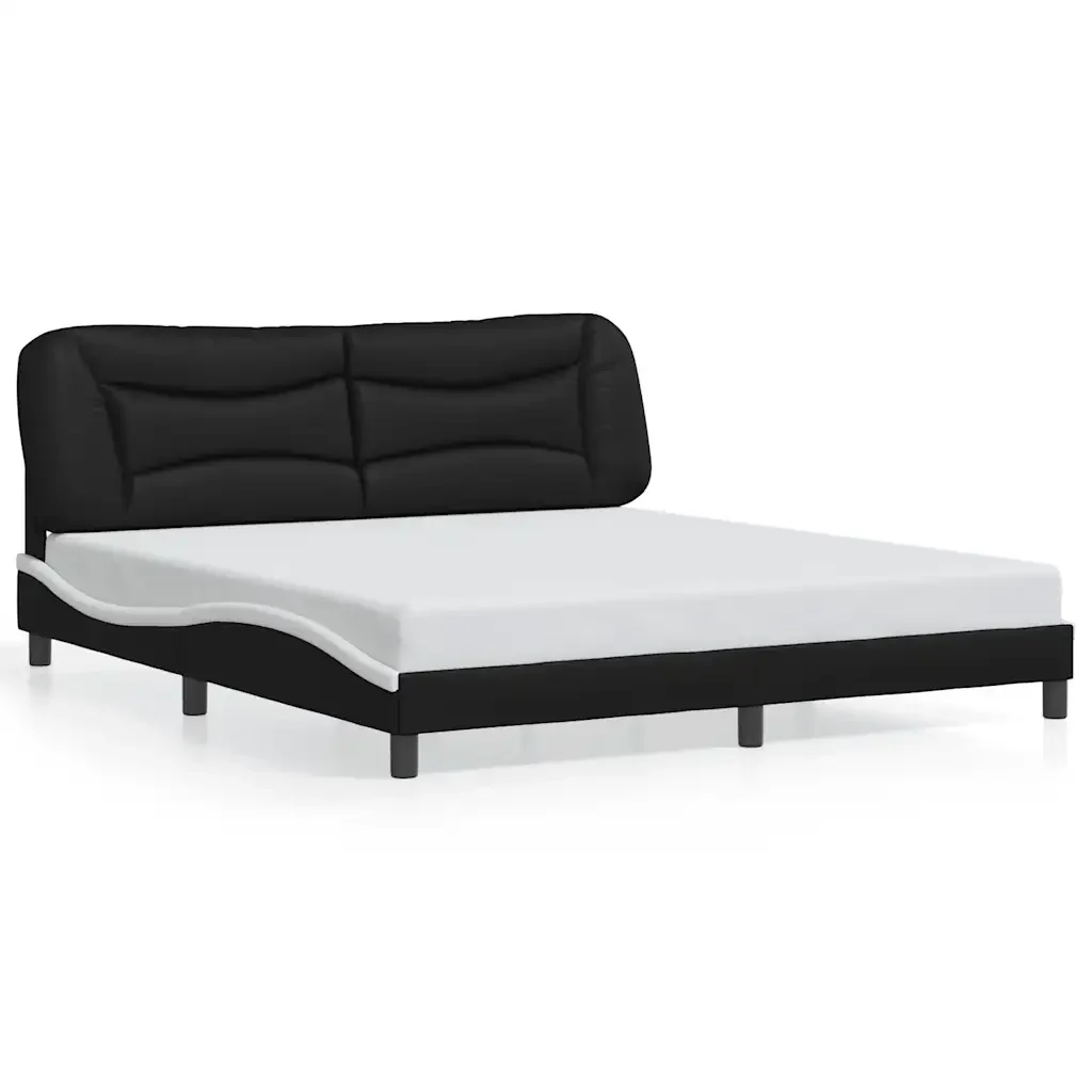 Letto matrimoniale | Letto per adulti | Giroletto senza Materasso Hvar Nero e Bianco 180x200 cm in Similpelle