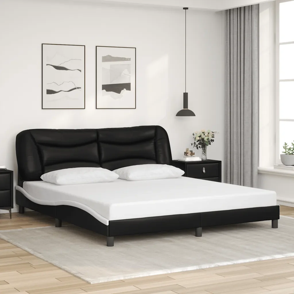 Letto matrimoniale | Letto per adulti | Giroletto senza Materasso Hvar Nero e Bianco 180x200 cm in Similpelle - Image 2