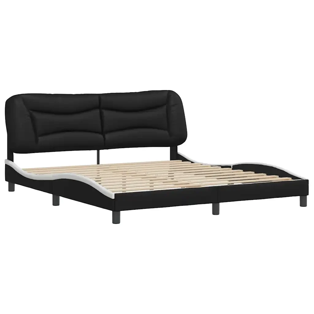 Letto matrimoniale | Letto per adulti | Giroletto senza Materasso Hvar Nero e Bianco 180x200 cm in Similpelle - Image 3