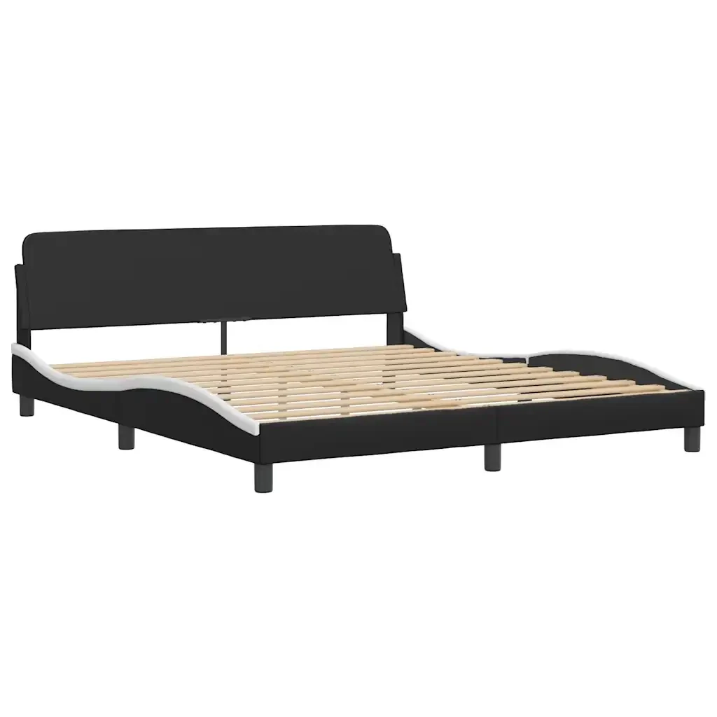 Letto matrimoniale | Letto per adulti | Giroletto senza Materasso Hvar Nero e Bianco 180x200 cm in Similpelle - Image 5