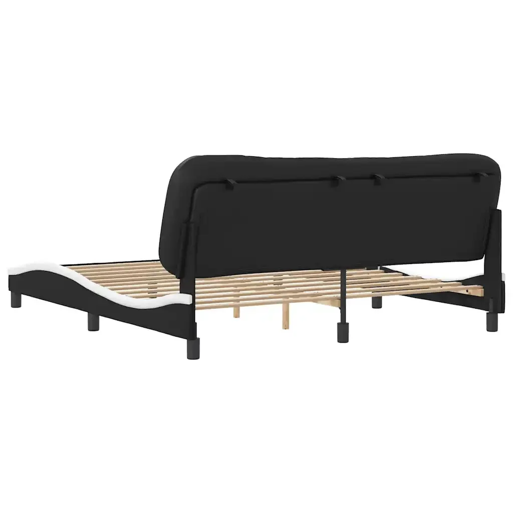 Letto matrimoniale | Letto per adulti | Giroletto senza Materasso Hvar Nero e Bianco 180x200 cm in Similpelle - Image 6