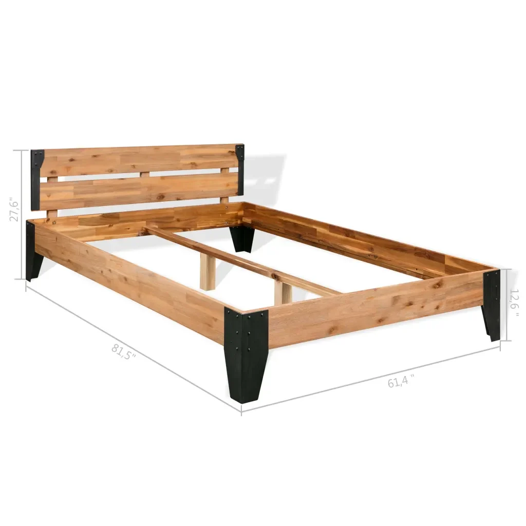 Letto matrimoniale | Letto per adulti | Giroletto senza Materasso in Legno Acacia e Acciaio 152x203 cm - Image 6