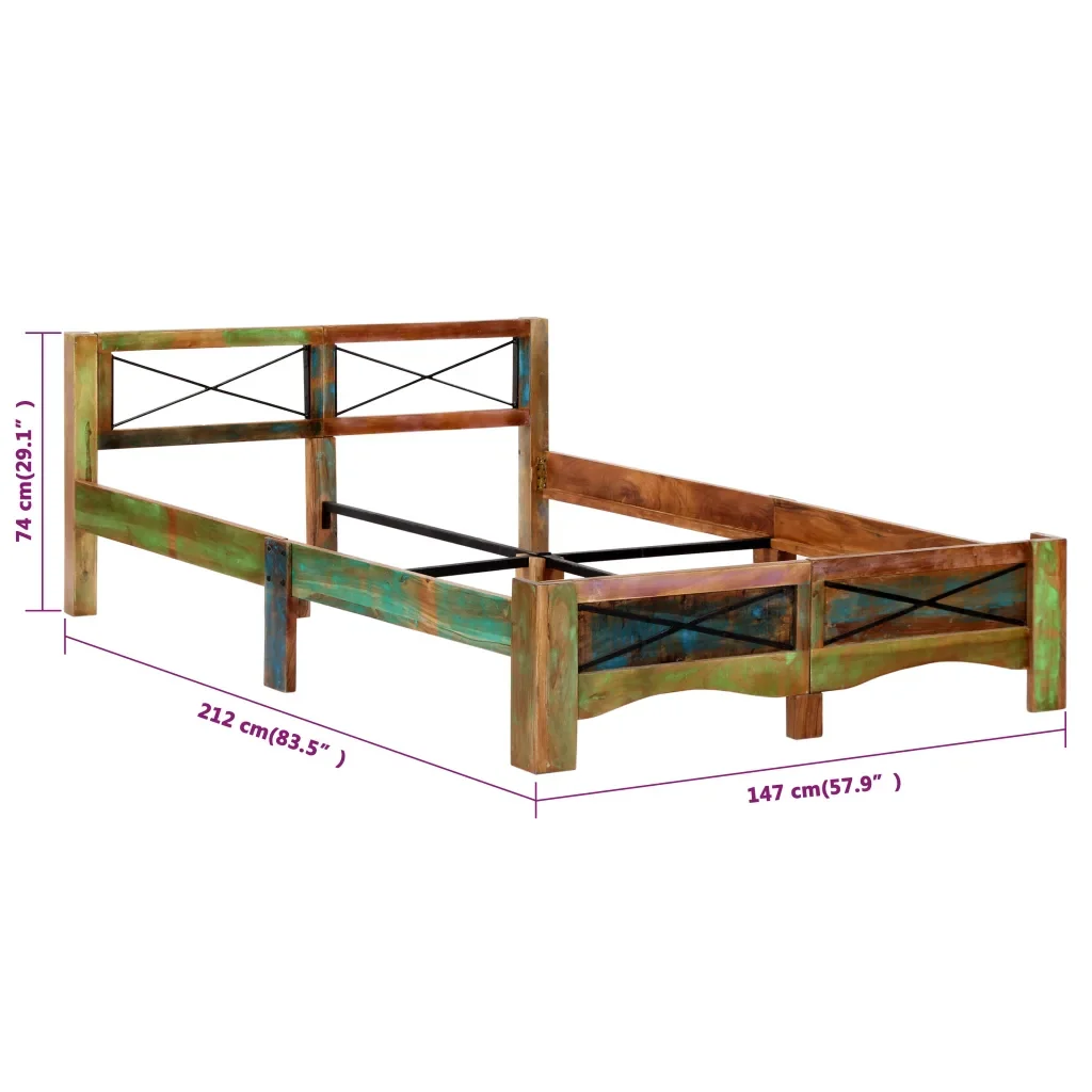 Letto matrimoniale | Letto per adulti | Giroletto senza Materasso in Legno di Recupero 140x200 cm - Image 8