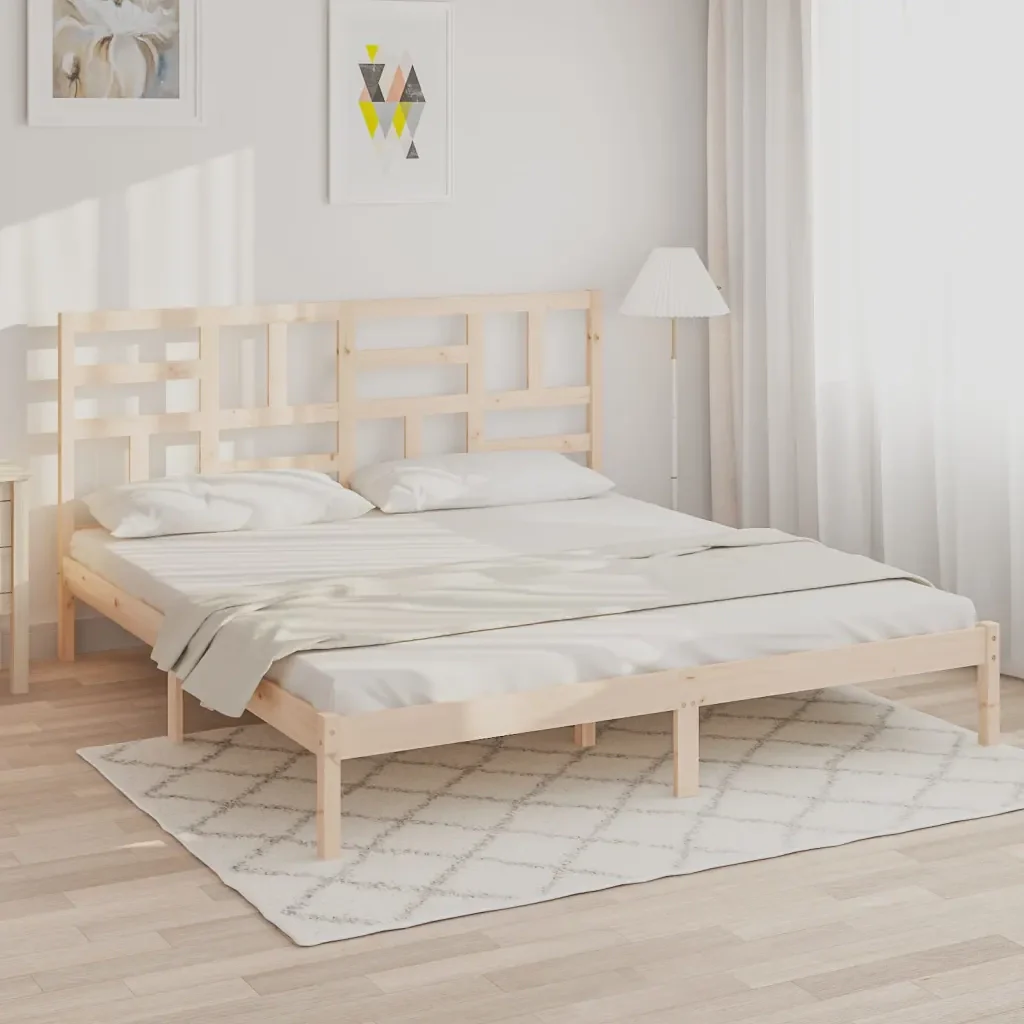 Letto matrimoniale | Letto per adulti | Giroletto senza Materasso in Legno Massello 200x200 cm - Image 2