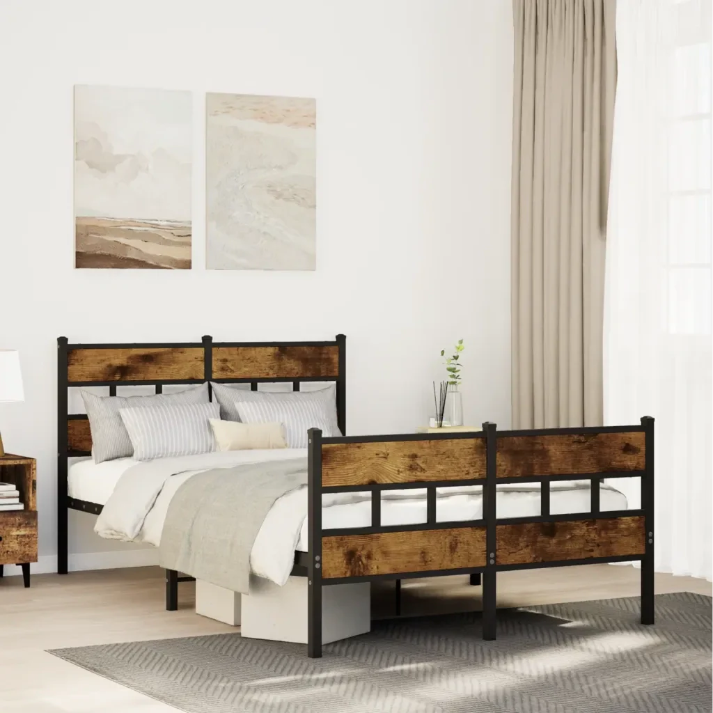 Letto matrimoniale | Letto per adulti | Giroletto senza Materasso in Metallo Rovere Fumo 120x190 cm - Image 2